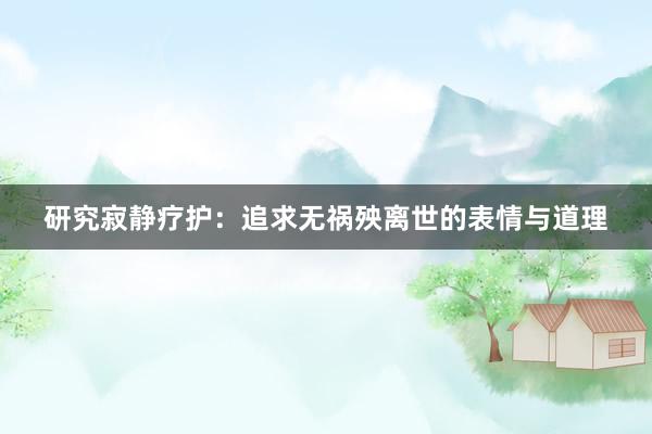 研究寂静疗护：追求无祸殃离世的表情与道理